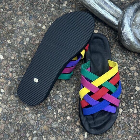 Rainbow Cross Strap Women's Beach Summer Slip On Sandals Size 7 - Picture 6 of 6